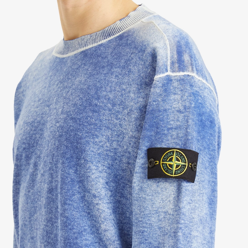 Stone Island Men's Raw Hand Sprayed Crew Neck Jumper Blue Marine